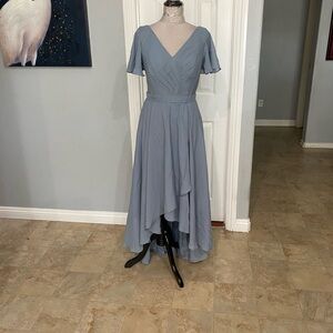 New Women size 10 Chiffon high-low bridesmaid or evening dress with ruffled slee